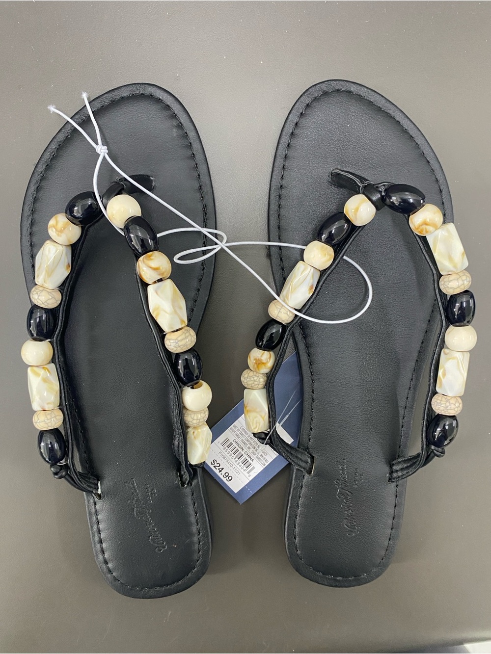 Black Beaded Women's Flip Flop Sandals